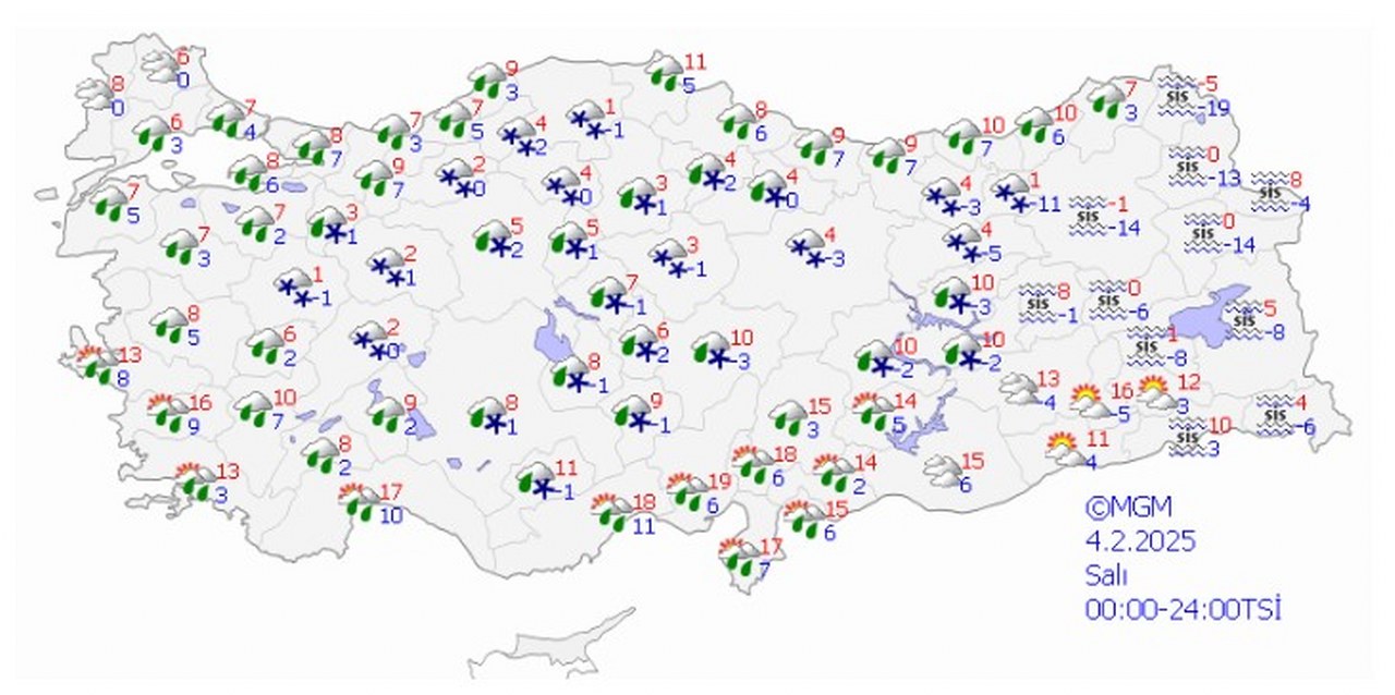 4 Şubat 2025 Salı Günü Türkiye 1280X638