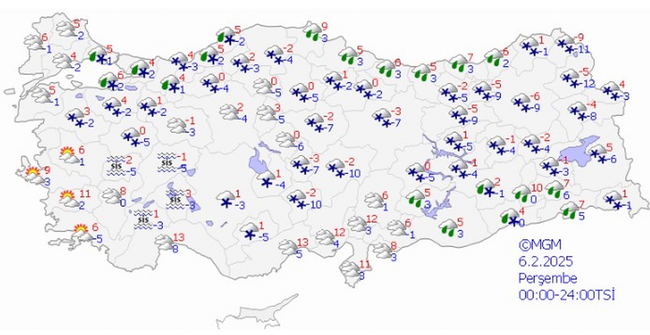 6 Şubat 2025 Perşembe Türkiye Hava Durumu 1280X660