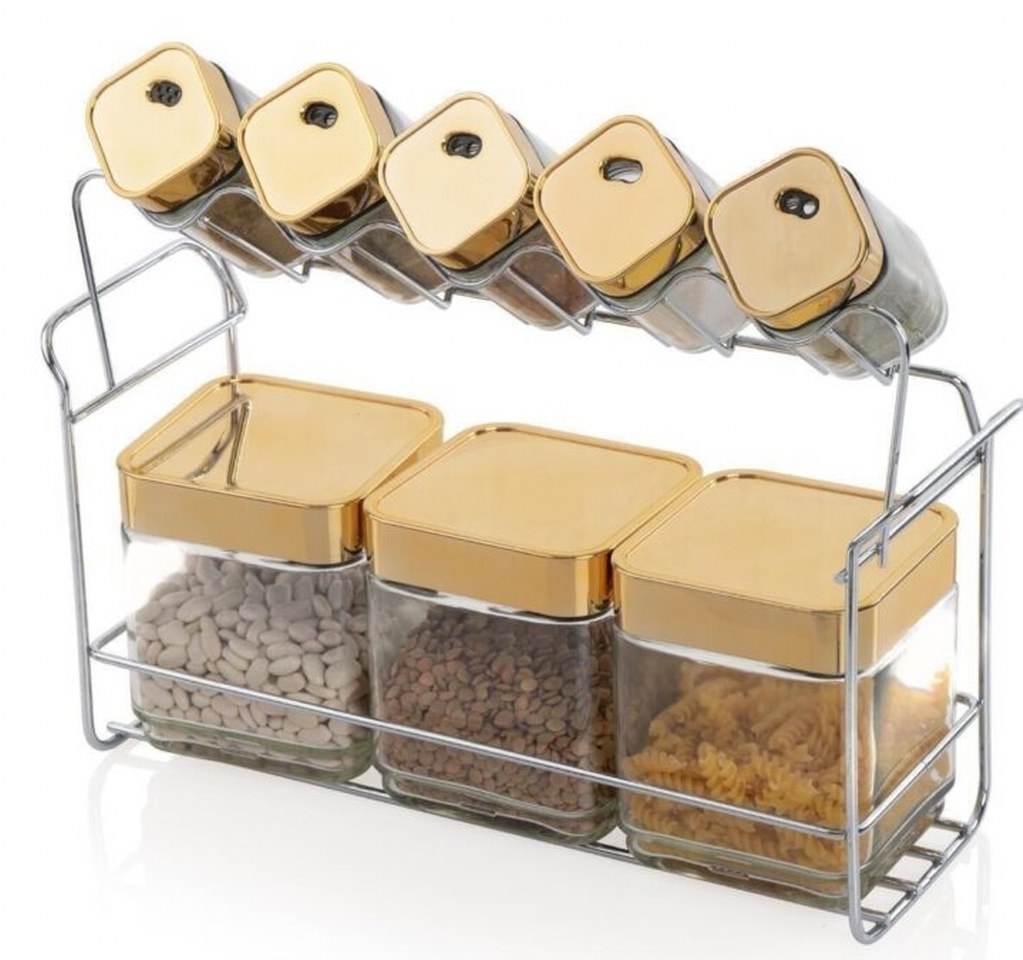 Acar Silver Metal Standlı Kare Cam Kavanoz Baharat Seti 8’li_1023x960