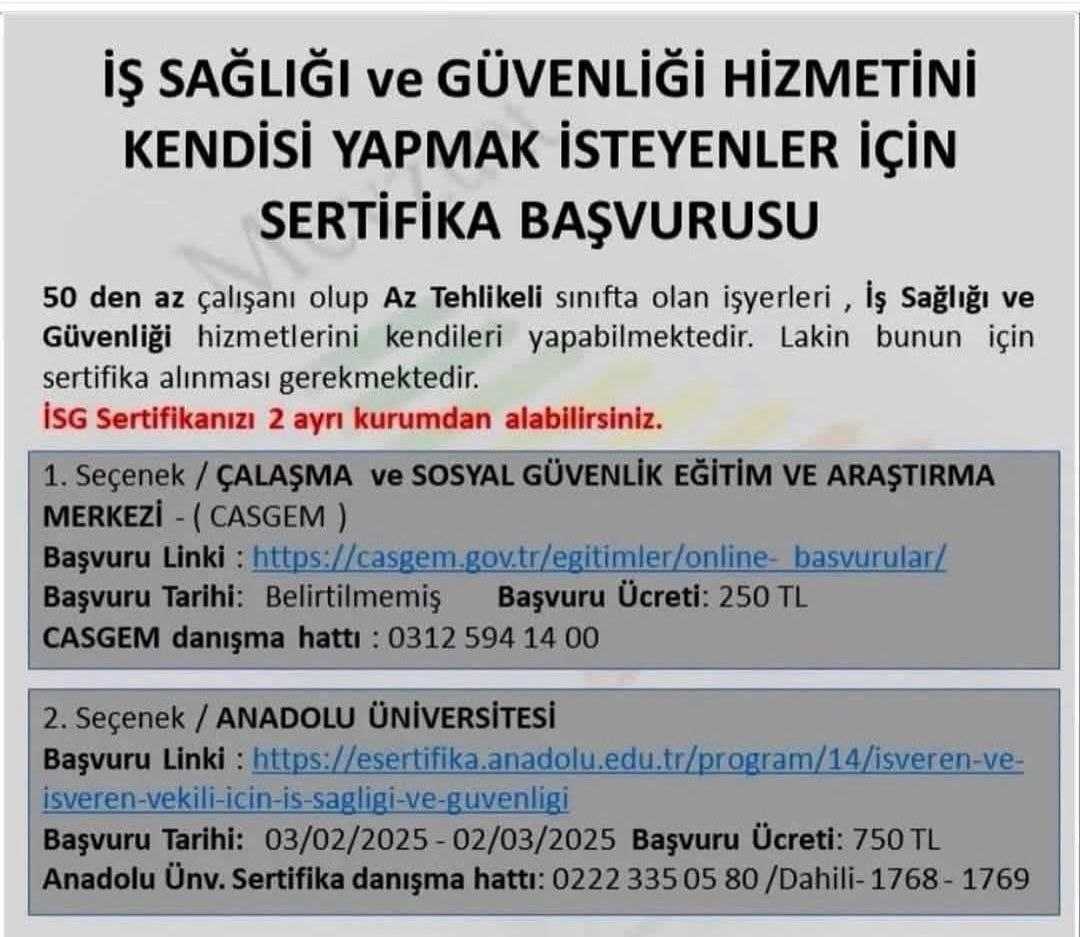 Kendi İşyerinde İş Sağlığı Ve Güvenliği Hizmeti Vermek İsteyenler